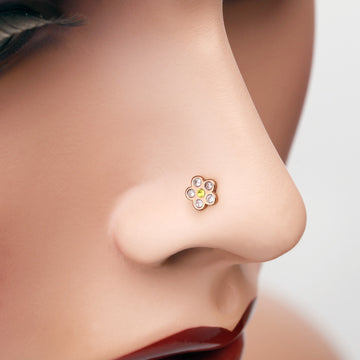 Detail View 1 of Rose Gold Multi-Gem Flower Sparkle Nose Stud Ring-Clear/Yellow